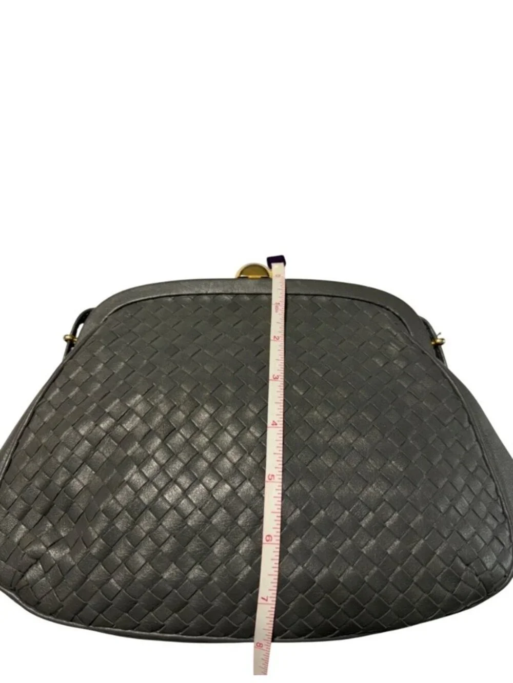 Vintage Ganson Gray Leather Woven Crossbody Bag